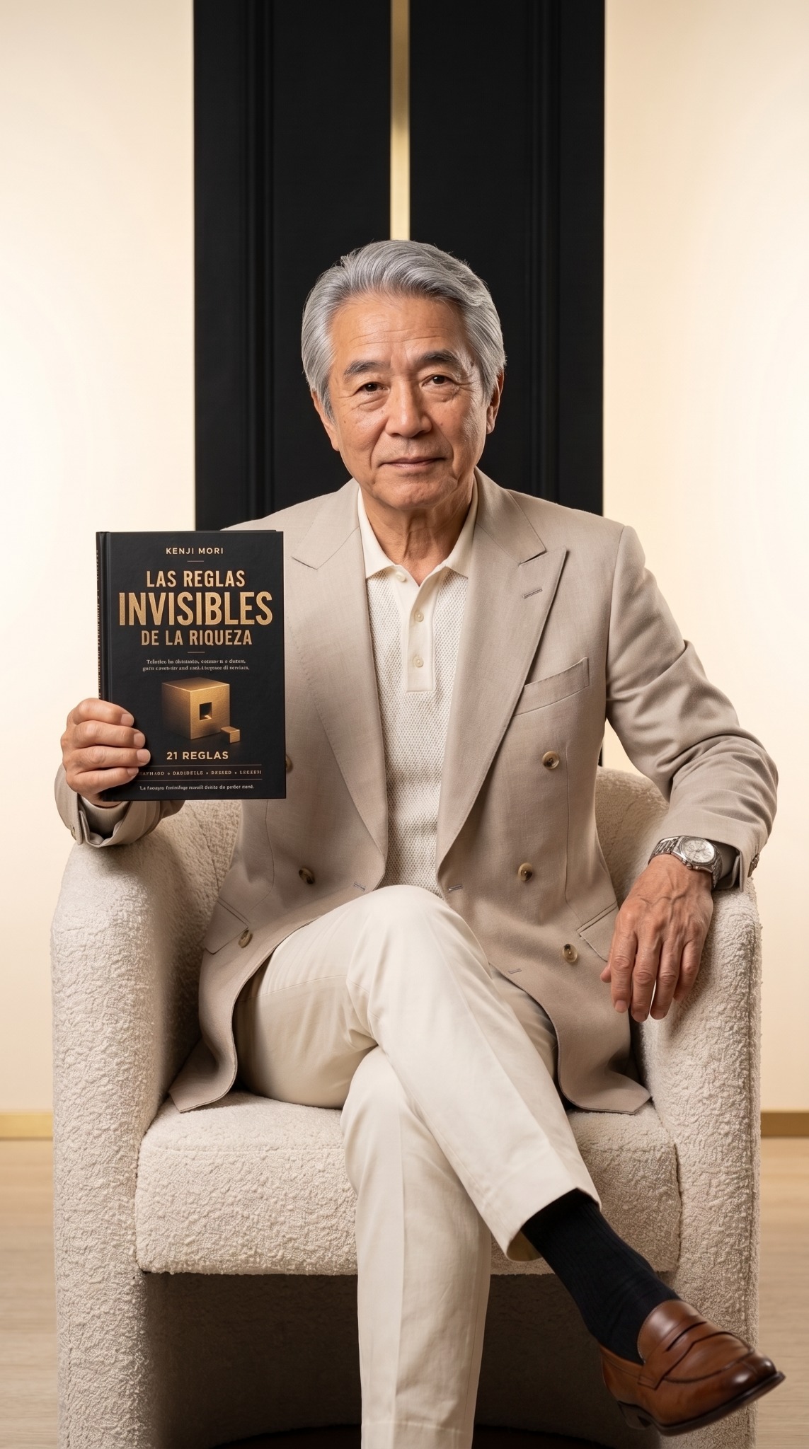 Kenji Mori sosteniendo Las Reglas Invisibles de la Riqueza